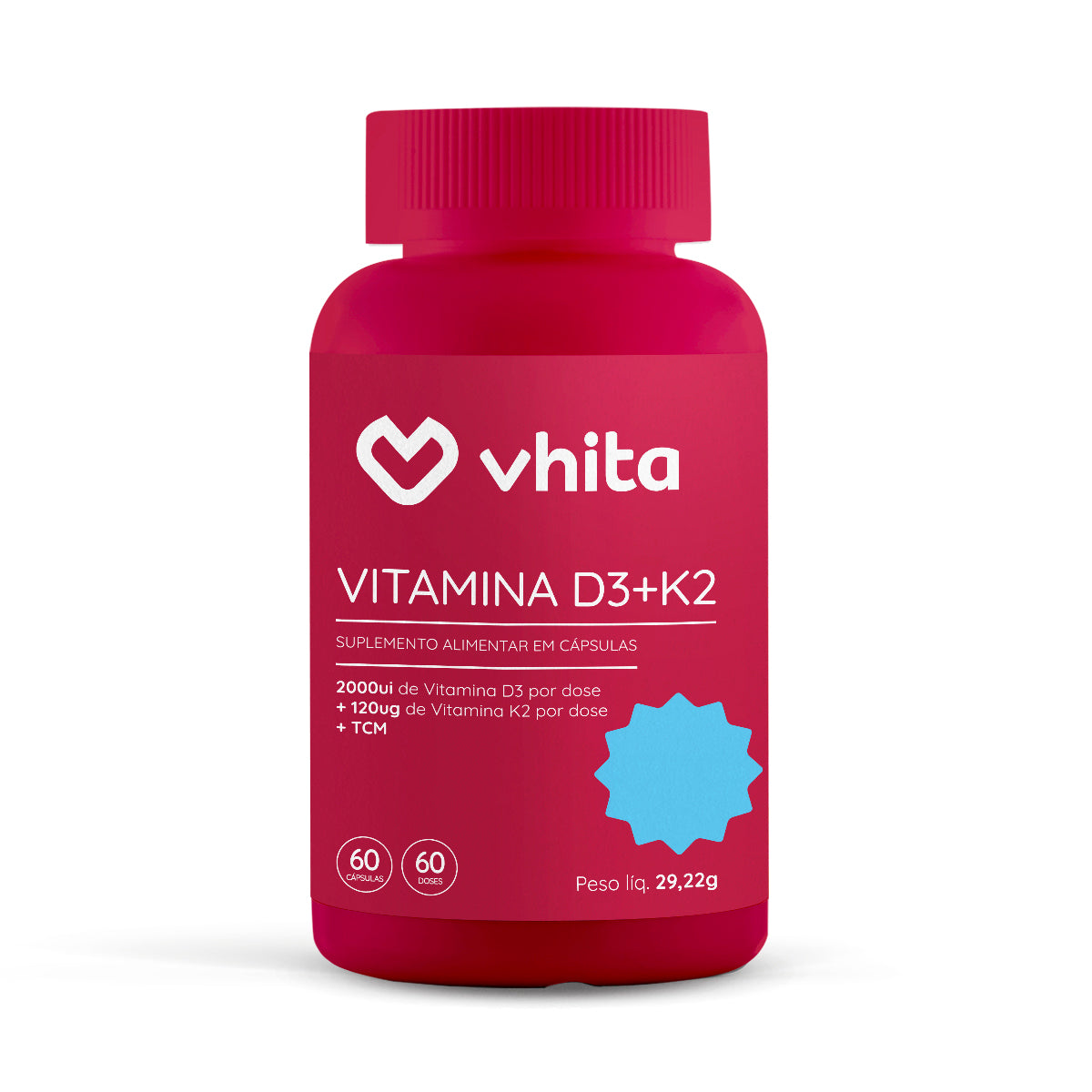 Vitamina D3 2000UI + K2 MK7 Importada de Origem Animal Livre de Aditivos e Zero Calorias em cápsulas