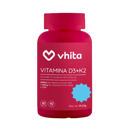 Vitamina D3 2000UI + K2 MK7 Importada Origem Animal Livre de Aditivos e Zero Calorias em cápsulas