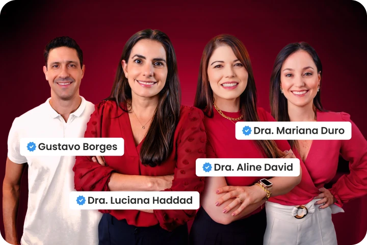 Especialistas em saúde da Vhita. Dra. :uciana Haddad, dra. Aline David, dra. Mariana Duro, e ex atleta olímpico Gustavo Borges