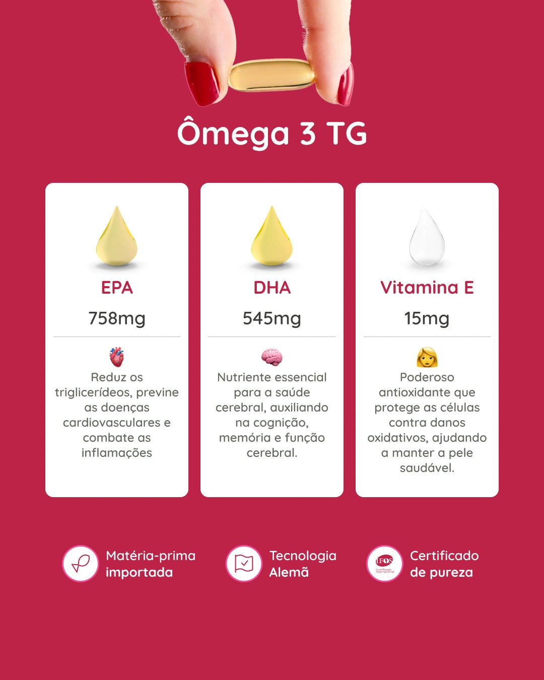 Ômega 3 TG 1000mg Rico em EPA e DHA com Vitamina E e selo IFOS