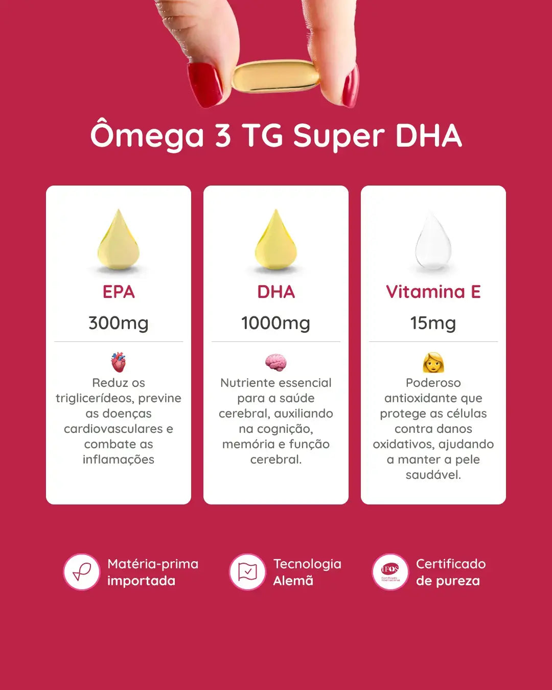 Ômega 3 Super DHA TG 1000mg para o cérebro Importado com Certificado Internacional de Qualidade IFOS