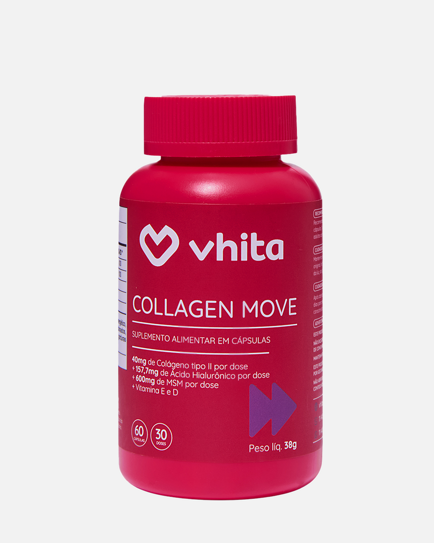 Collagen Move Colágeno Tipo 2 com Ácido Hialurônico MSM e Vitaminas para articulação e cartilagem 60 cápsulas