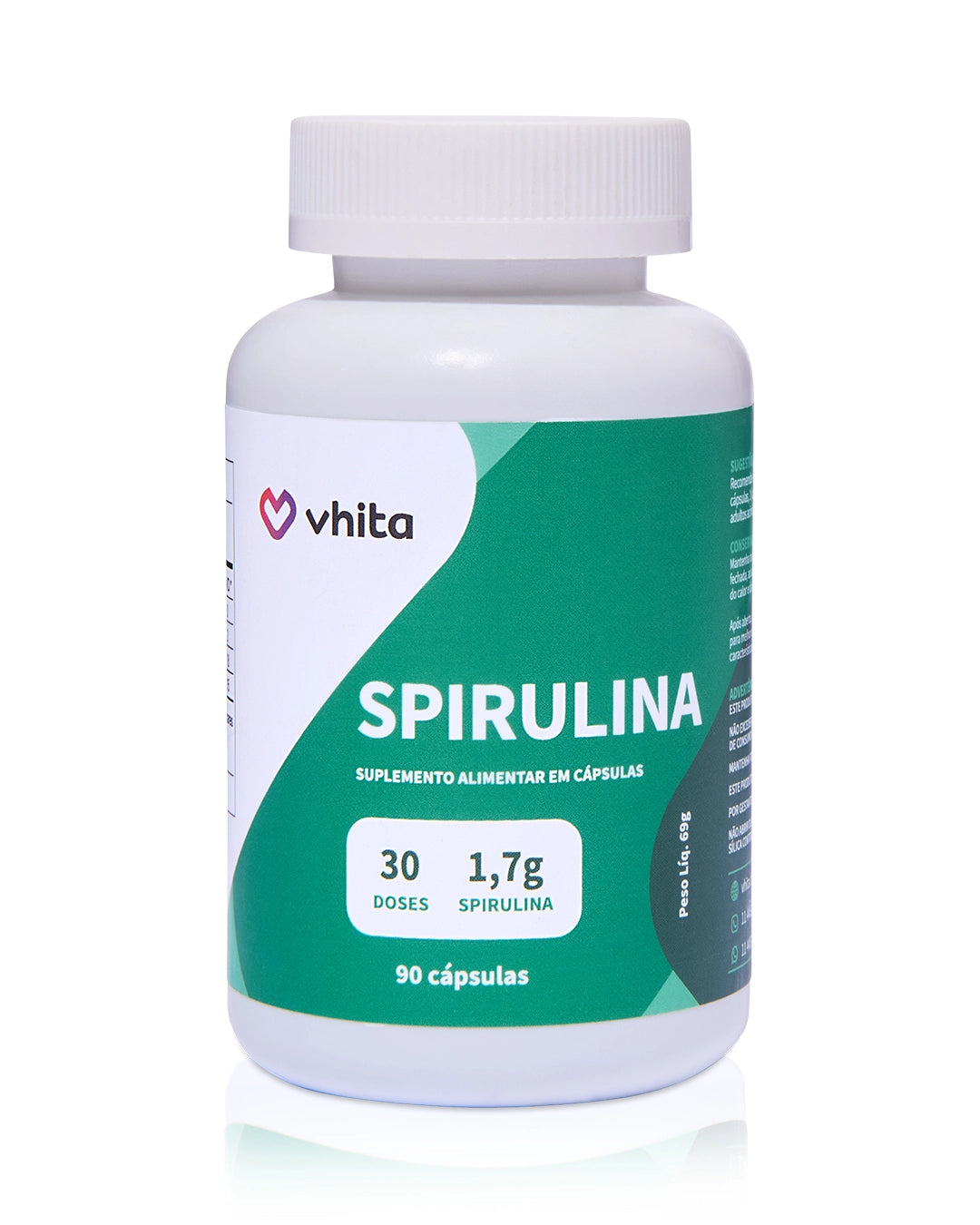 Spirulina Natural Importada em cápsulas de 1,7g com Proteína e Ferro